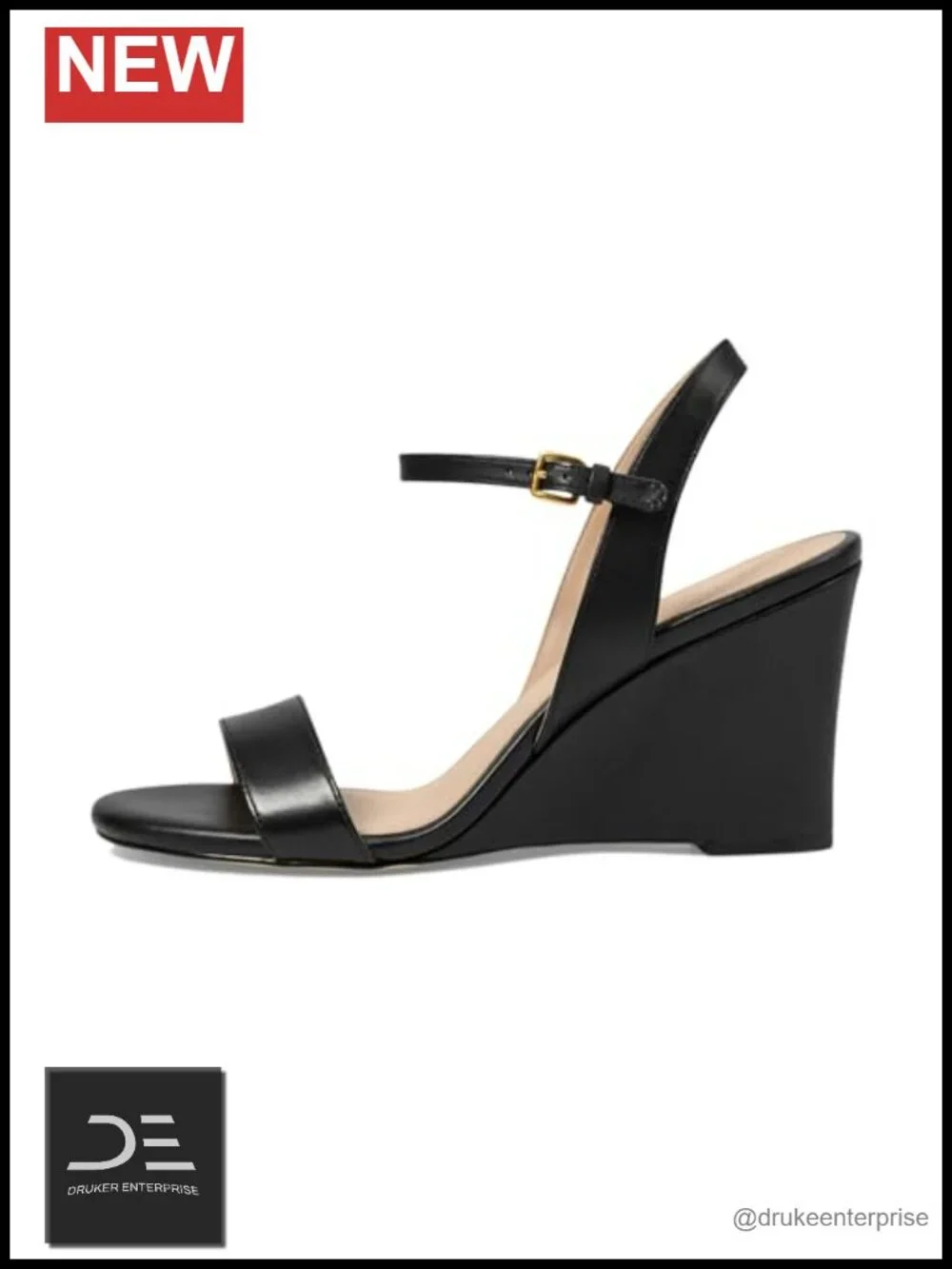 Women's Leather Wedge Sandals with Buckle Ankle Strap